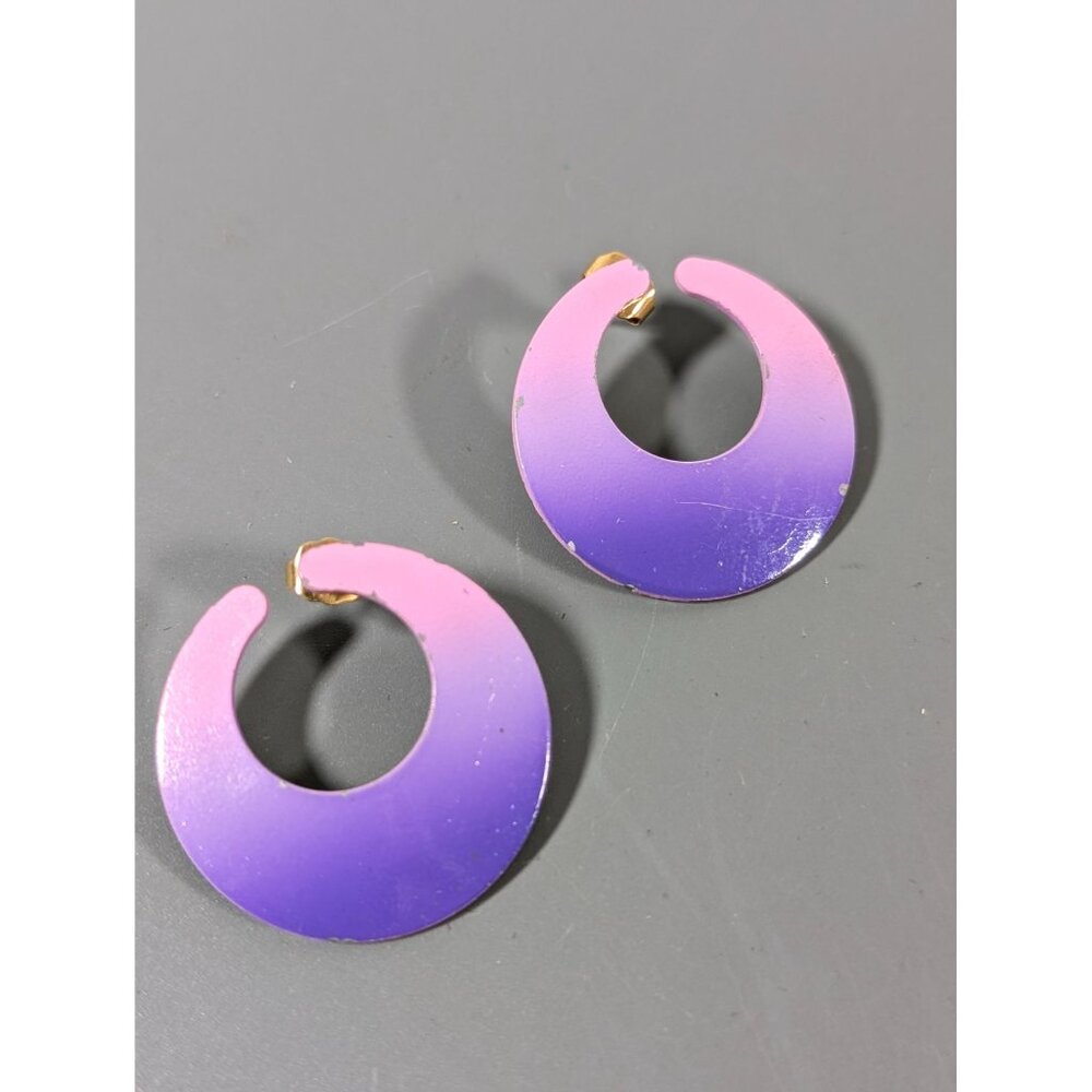 Vintage Pink Purple Ombre Round Circle Hoop Earrings Pierced MOD